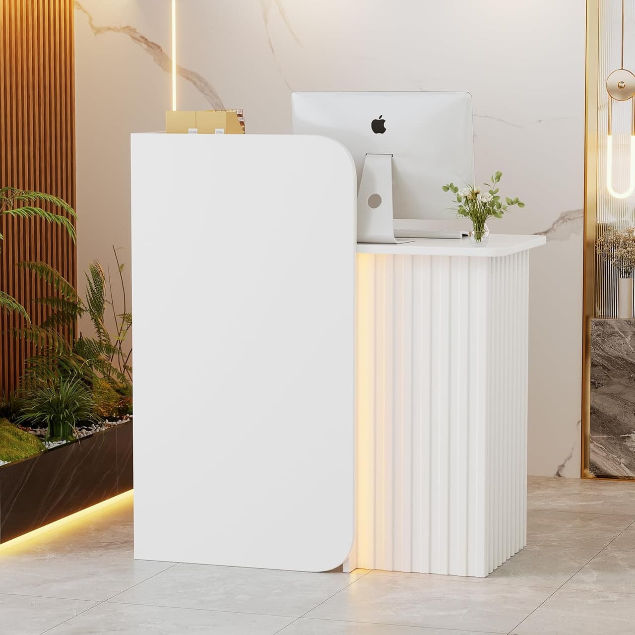 Comptoir Réception avec LED Compact Comptoir d'accueil Petit Bureau d'accueil