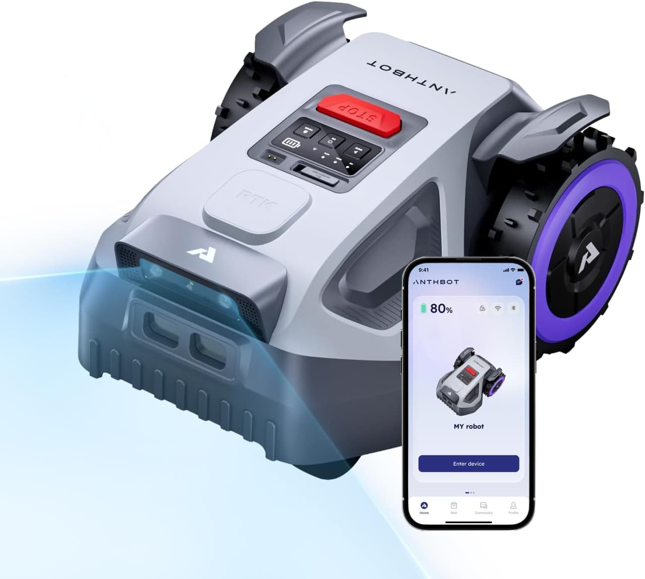 ANTHBOT M9 Robot Tondeuse sans Fil, NetRTK, 4G, 5000 mAh, Recommandé 1000 m²